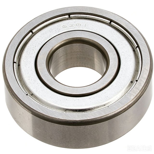 6201 ZZ bearing front view showing deep groove ball bearing outer ring and internal balls