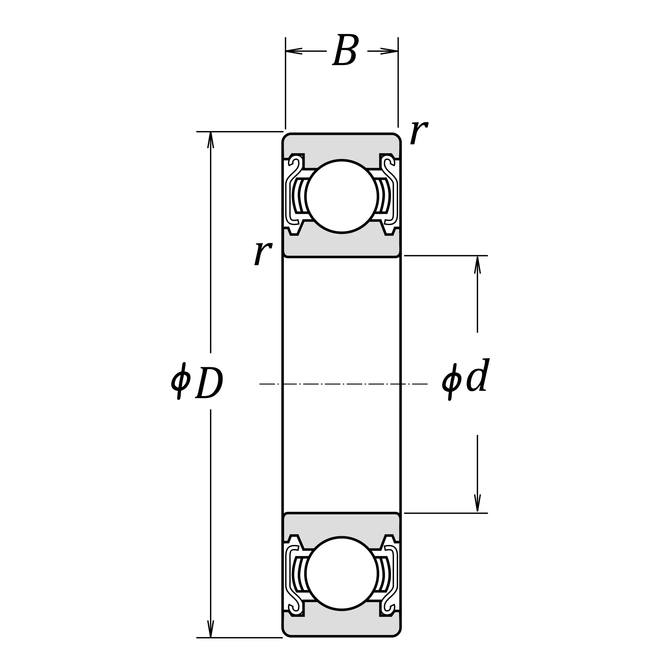 6201 ZZ bearing dimension diagram with bore OD and width markings