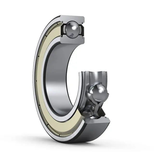 6202ZZ bearing shield and pressed steel cage close-up detail