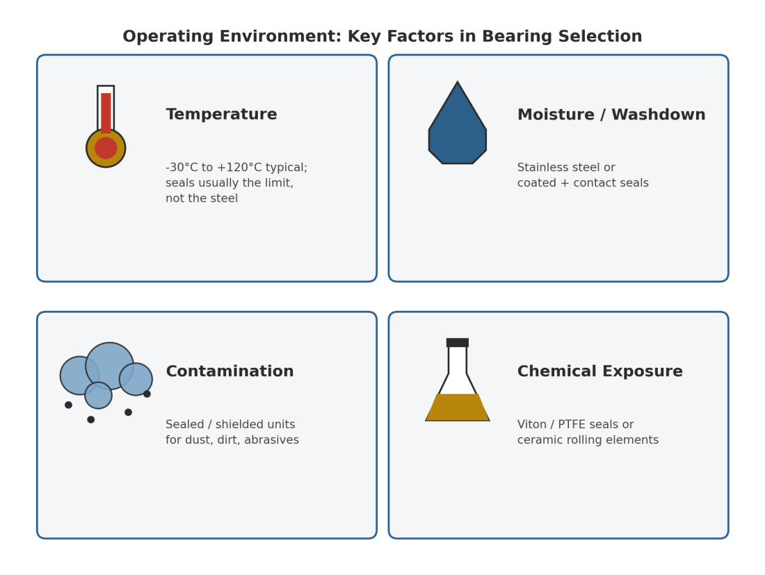 bearing operating environment factors including temperature contamination and sealing