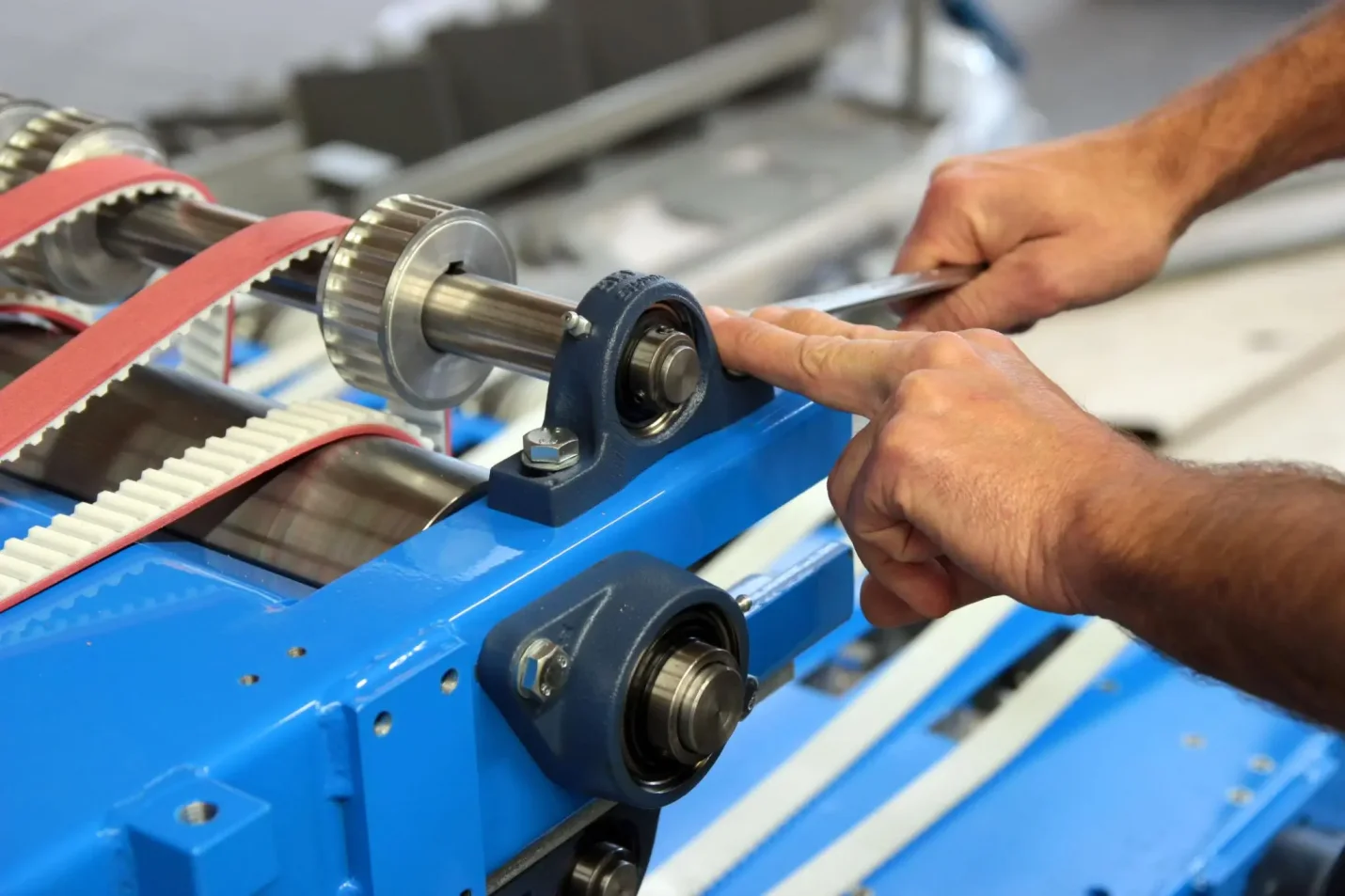 Pillow block bearing mounted units installed on a rotating shaft in an industrial facility