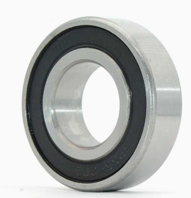 6205 2RS bearing front view with rubber seals on both sides